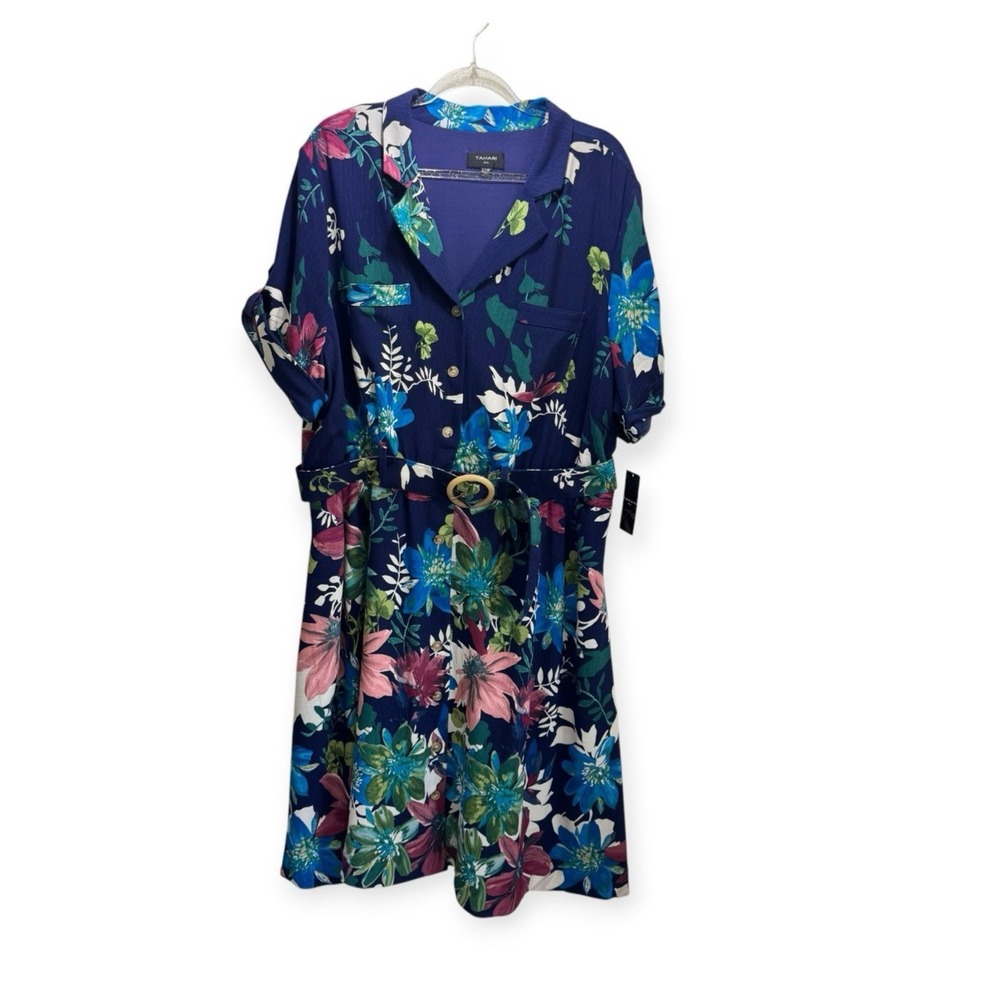 Tahari New Cottagecore Sunday Party Formal Floral Belt Button Up Midi Dress 22W
